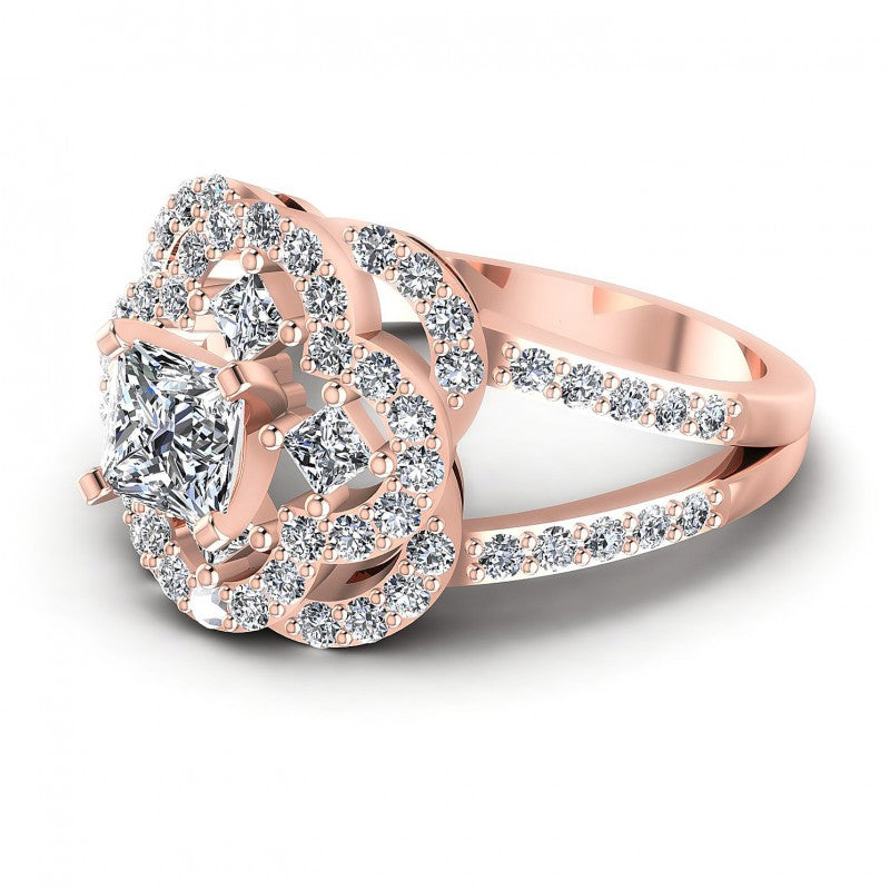 Princess and Round Diamonds 1.15CT Engagement Ring in 18KT Rose Gold