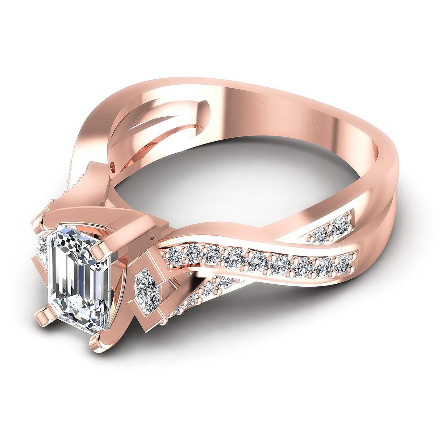 0.75CT Emerald And Round And Marquise Cut Diamonds Engagement Rings