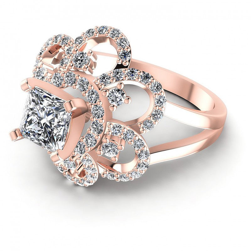 Princess and Round Diamonds 1.15CT Engagement Ring in 18KT Rose Gold