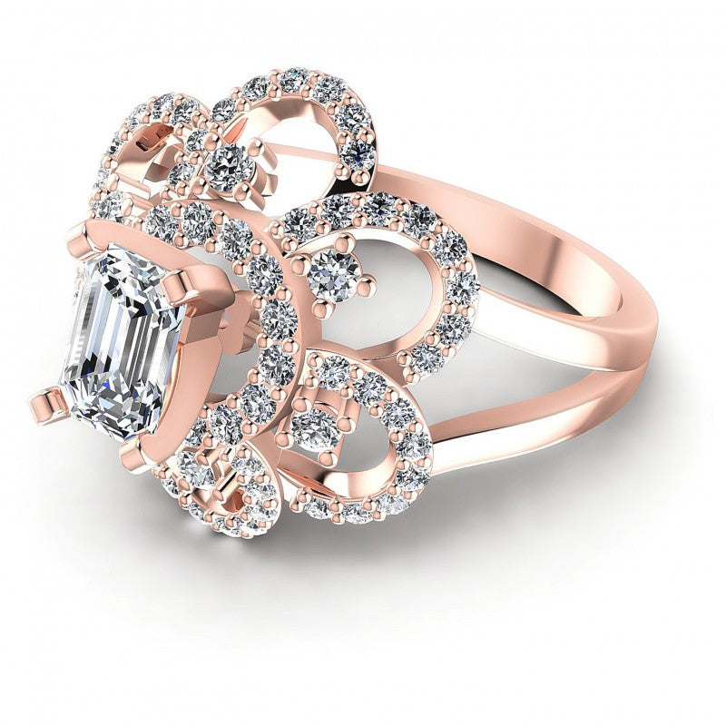 Round and Emerald Diamonds 1.15CT Engagement Ring in 18KT Rose Gold