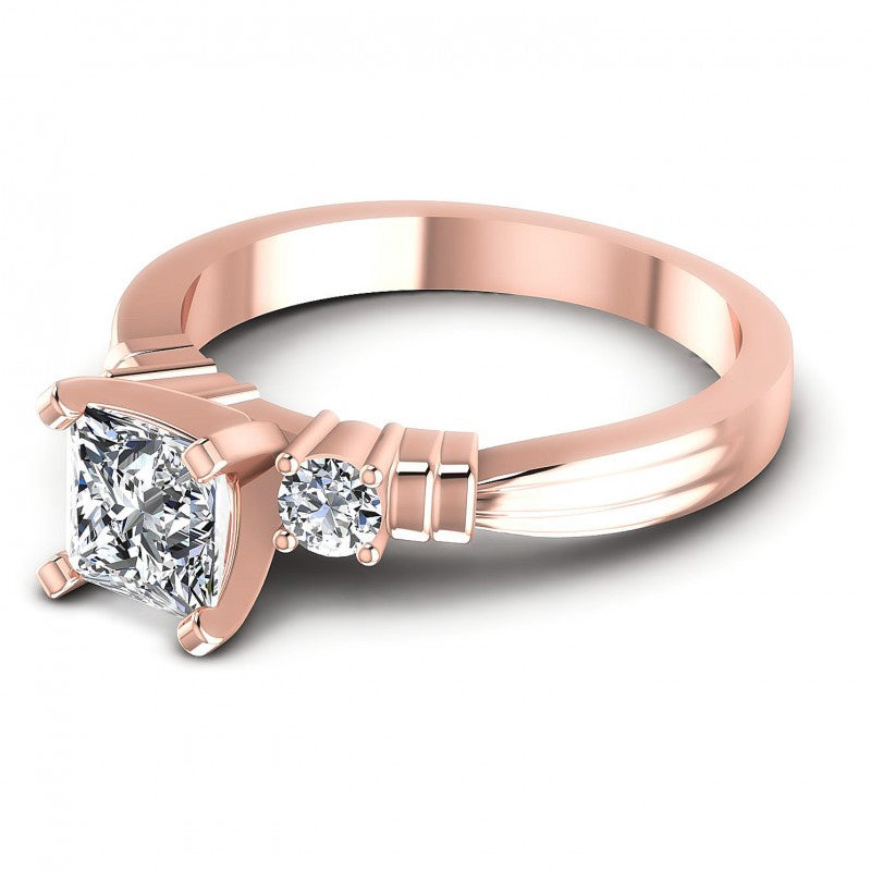 Princess and Round Diamonds 0.55CT Engagement Ring in 18KT Rose Gold