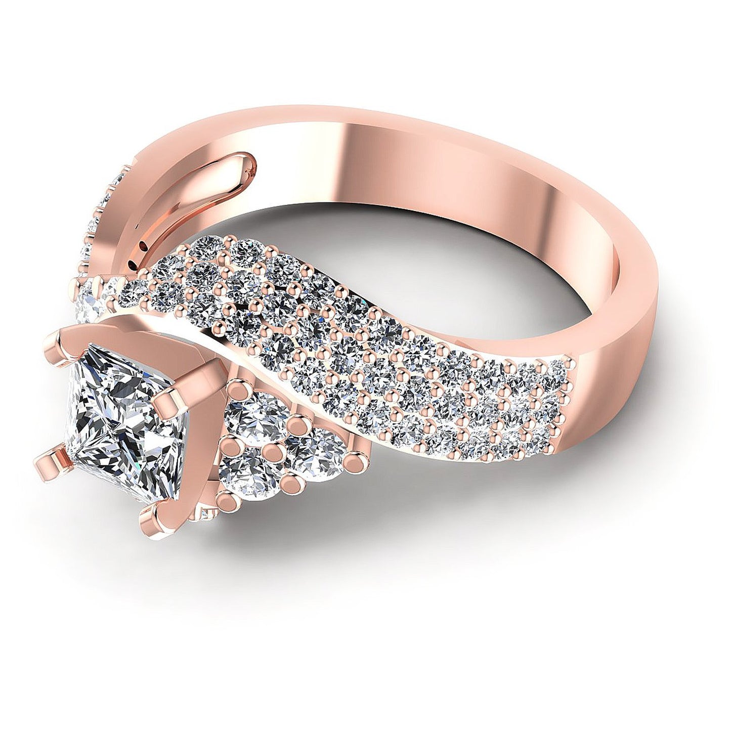 1.10CT Princess And Round Cut Diamonds Engagement Rings
