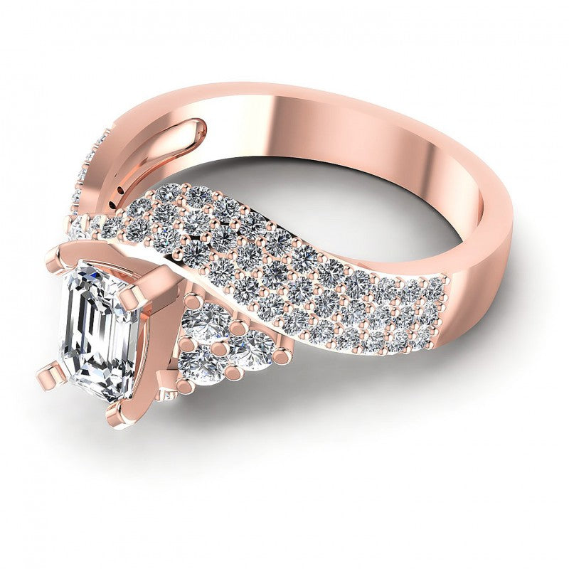 Round and Emerald Diamonds 1.10CT Engagement Ring in 18KT Rose Gold