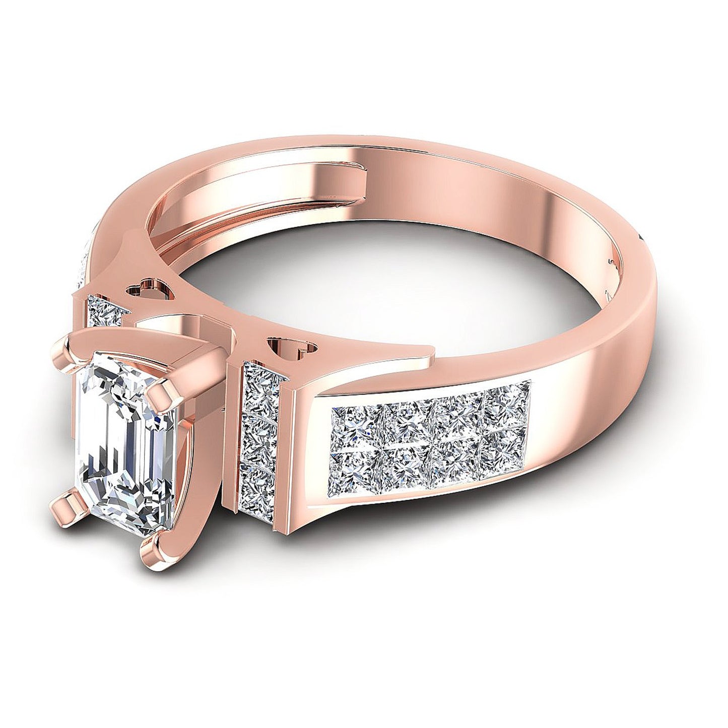 1.15CT Emerald And Princess Cut Diamonds Engagement Rings