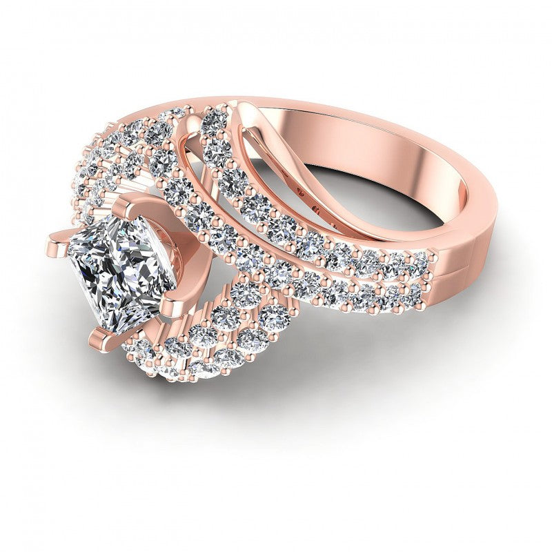 Princess and Round Diamonds 1.15CT Engagement Ring in 18KT Rose Gold