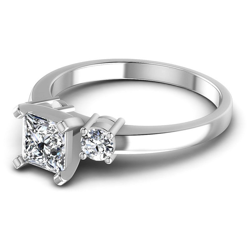 Princess and Round Diamonds 0.90CT Three Stone Ring in 14KT Rose Gold