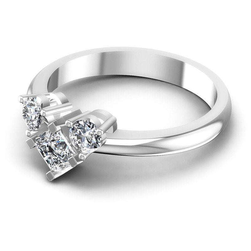 Princess and Round Diamonds 0.55CT Three Stone Ring in 14KT Rose Gold