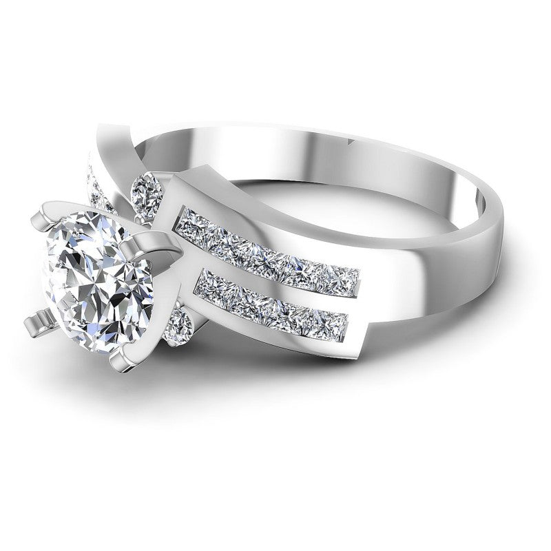 Princess and Round Diamonds 1.15CT Engagement Ring in 14KT Rose Gold