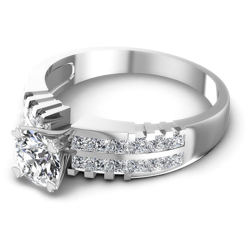 Princess and Round Diamonds 1.55CT Engagement Ring in 14KT Rose Gold