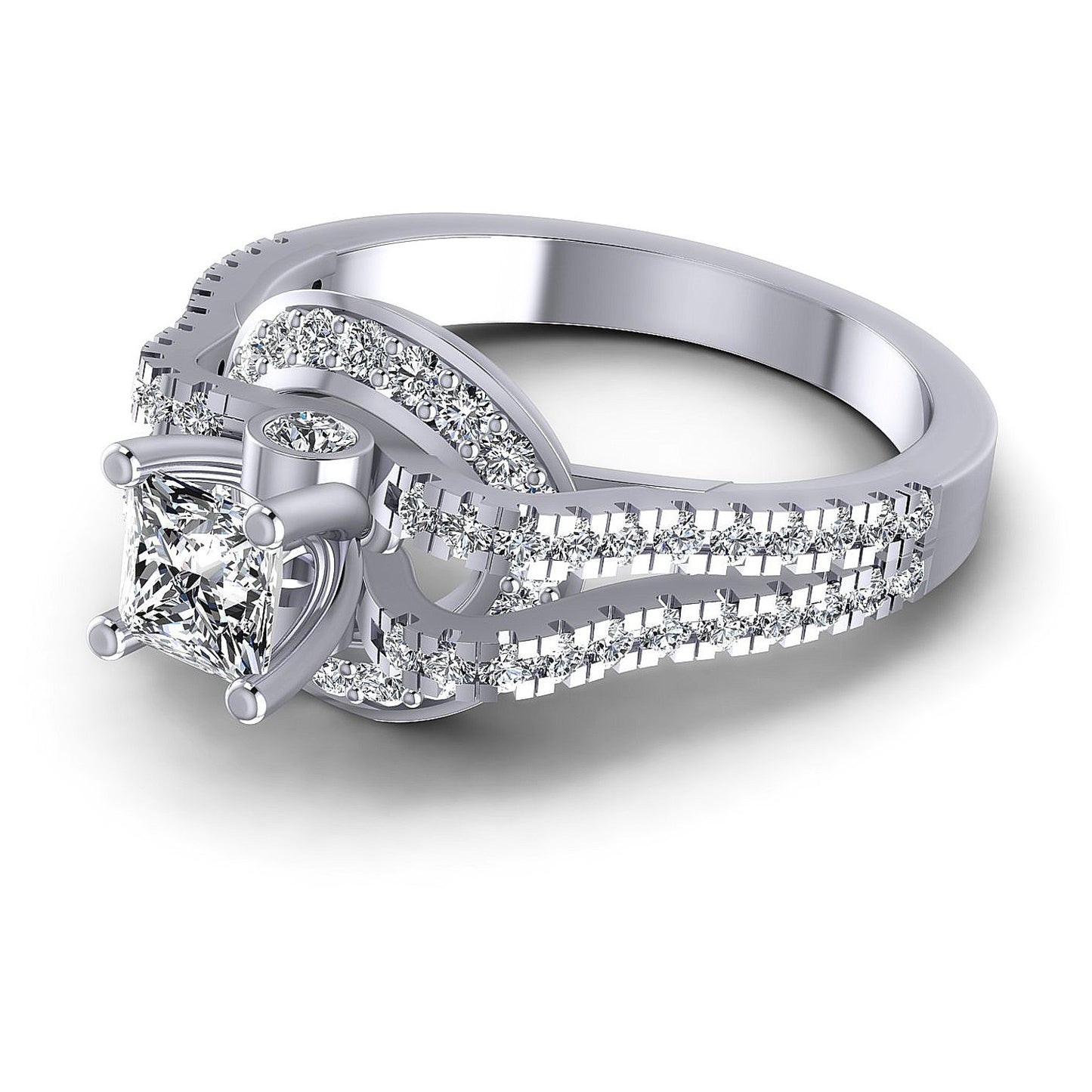 1.00CT Princess And Round Cut Diamonds Engagement Rings