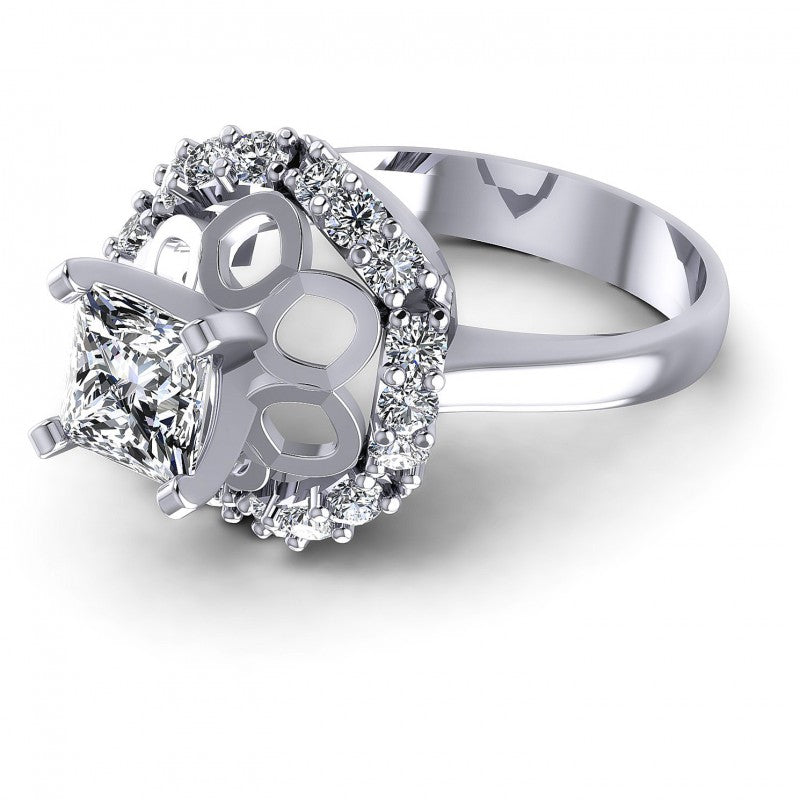 Princess and Round Diamonds 0.85CT Engagement Ring in 14KT Rose Gold