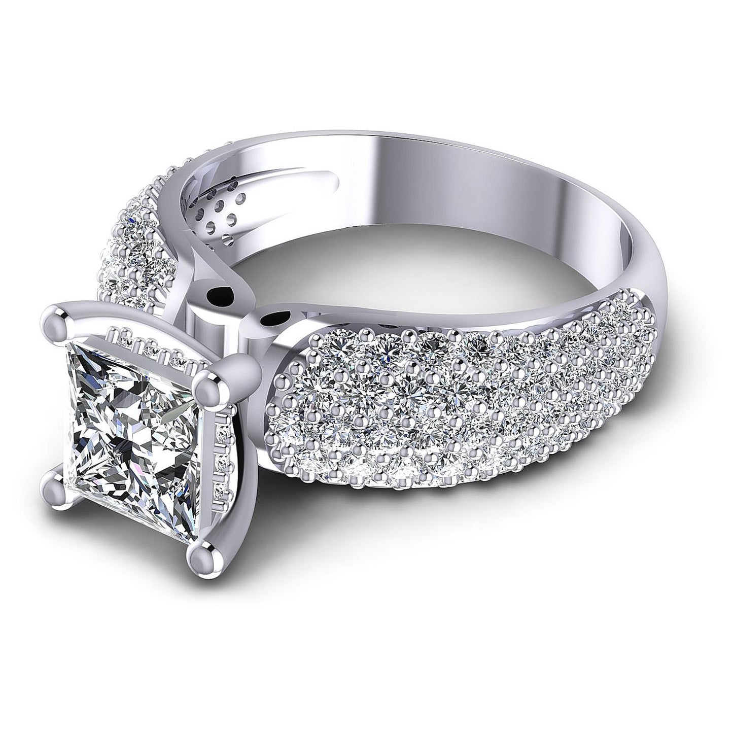 1.35CT Princess And Round Cut Diamonds Engagement Rings