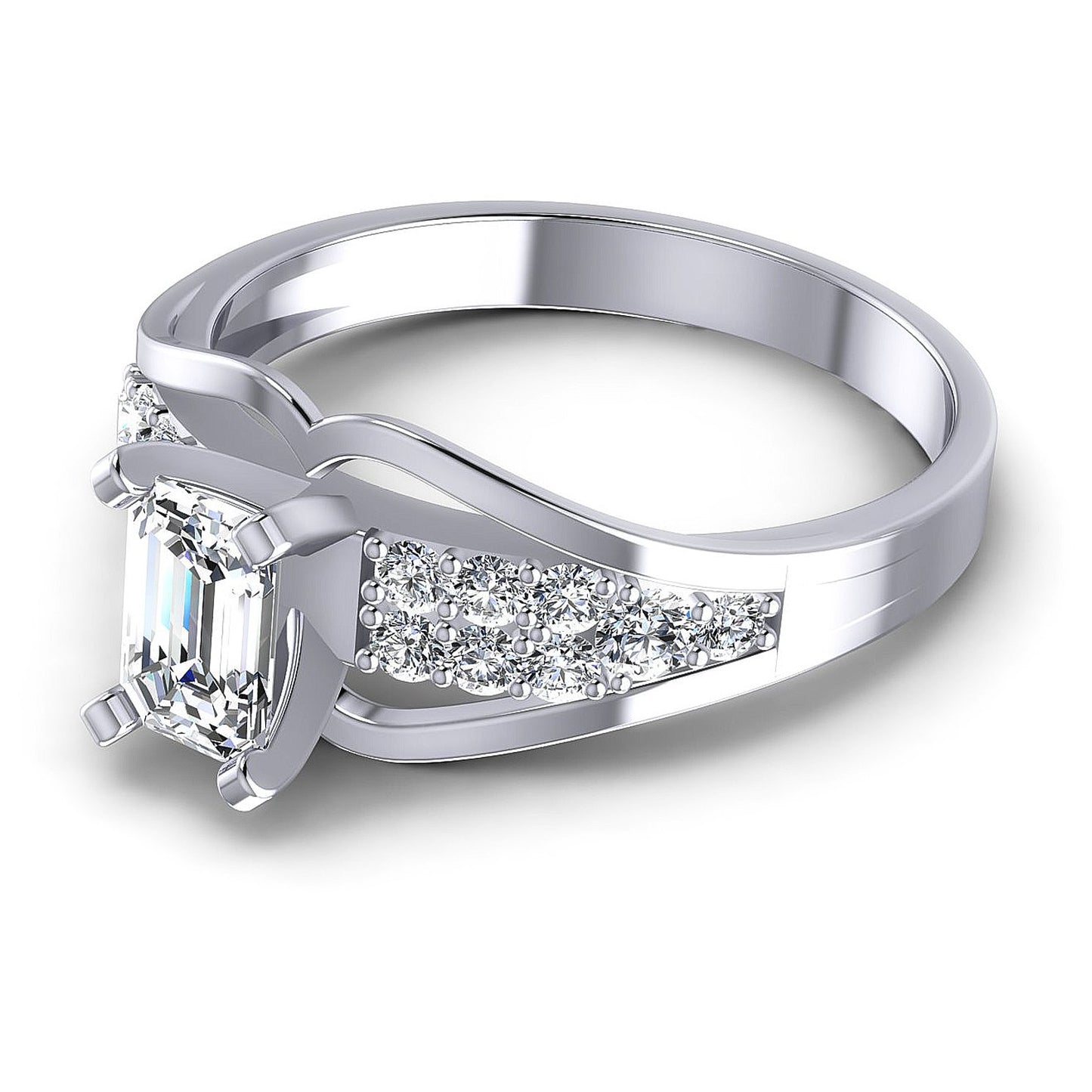 0.70CT Emerald And Round Cut Diamonds Engagement Rings