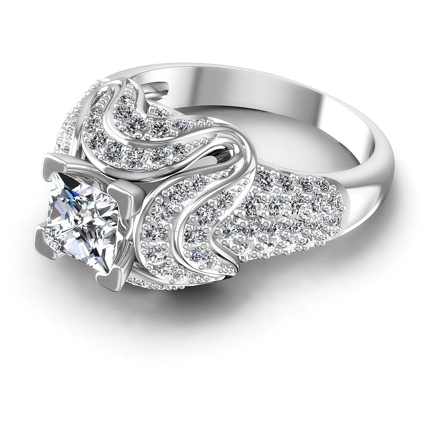 1.30CT Princess And Round Cut Diamonds Engagement Rings
