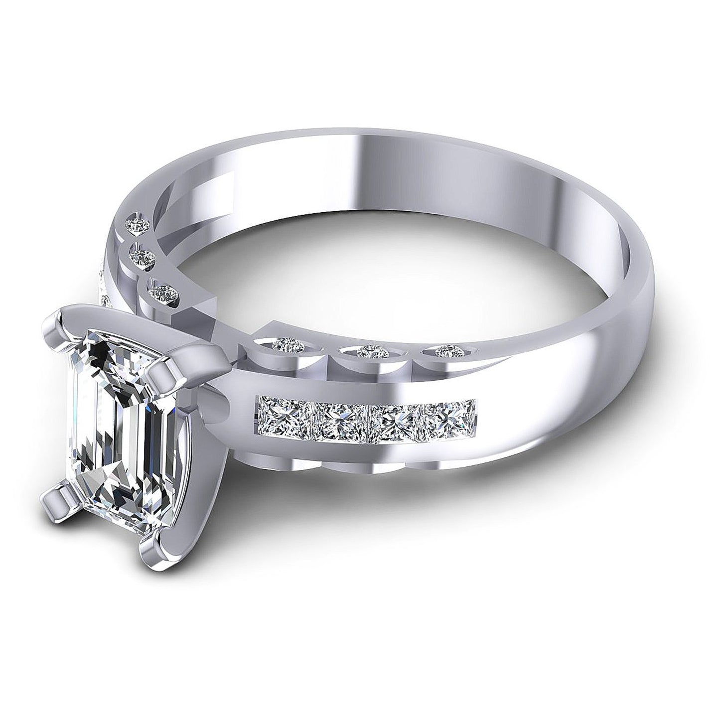 0.70CT Emerald And Round And Princess Cut Diamonds Engagement Rings