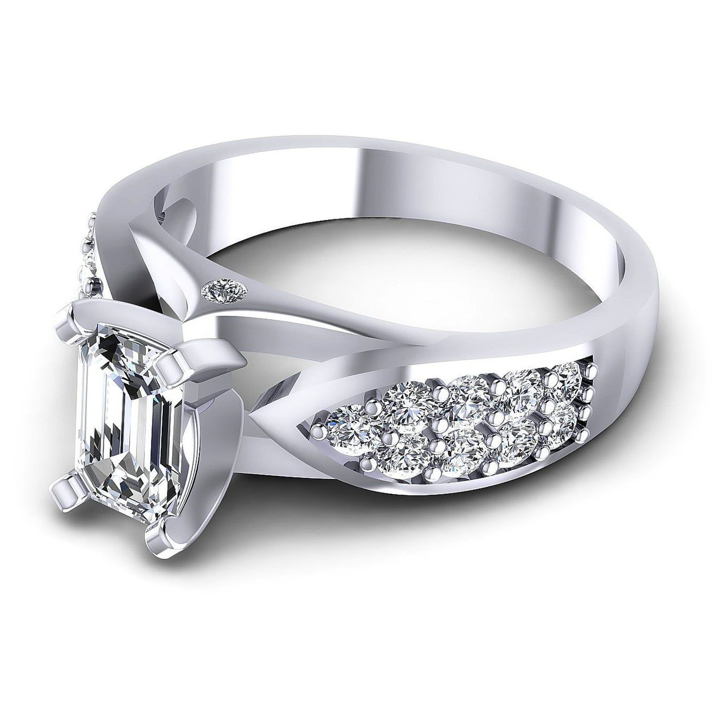0.95CT Emerald And Round Cut Diamonds Engagement Rings