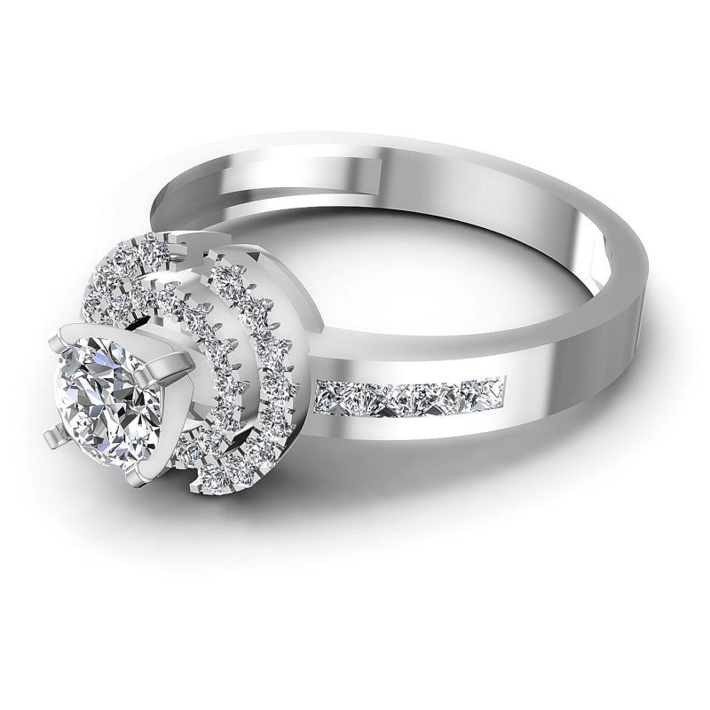 Princess and Round Diamonds 1.05CT Halo Ring in 14KT Rose Gold