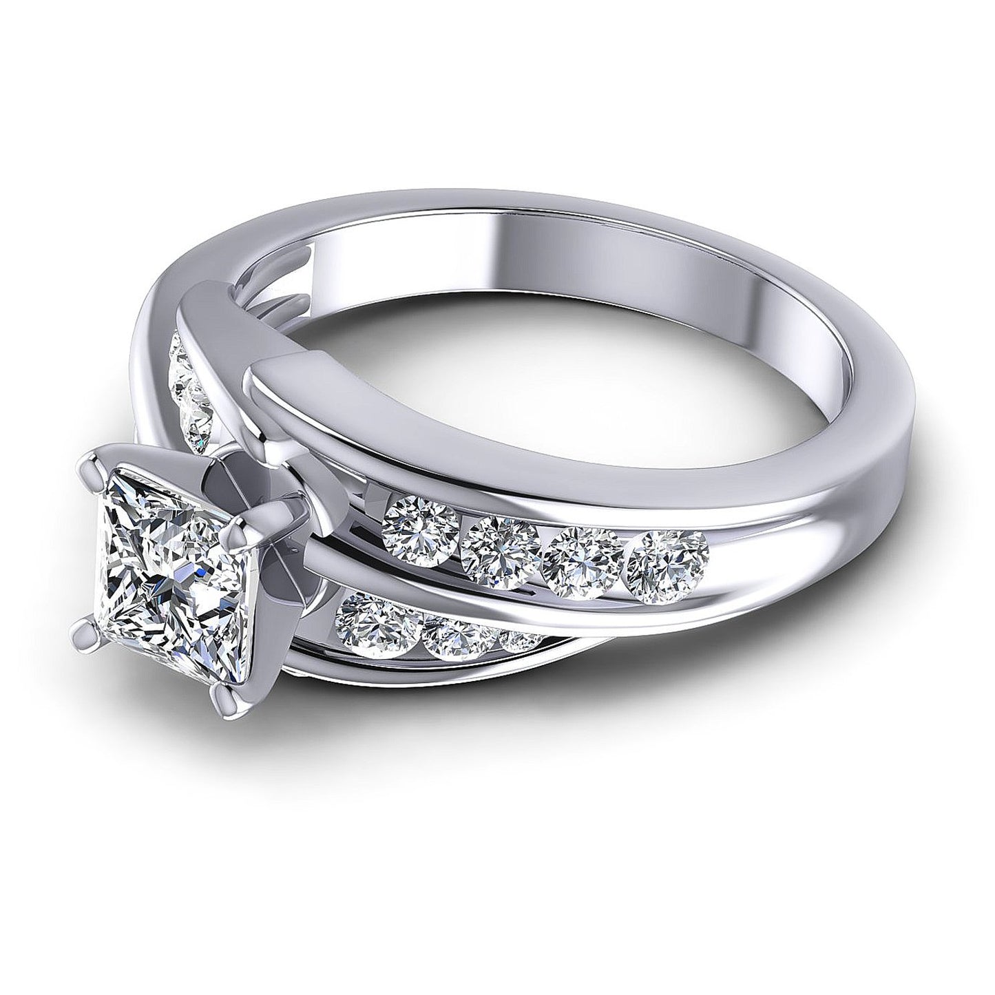 0.95CT Princess And Round Cut Diamonds Engagement Rings
