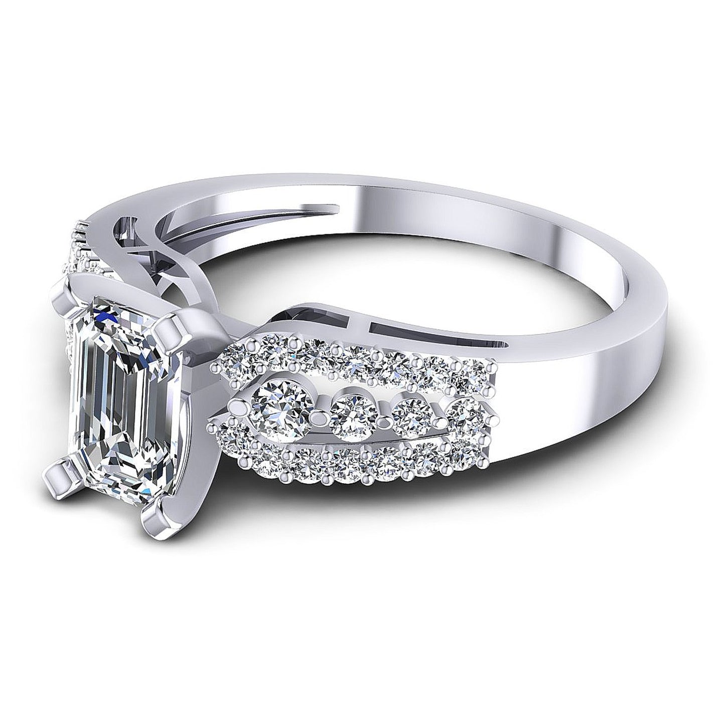 0.80CT Emerald And Round Cut Diamonds Engagement Rings