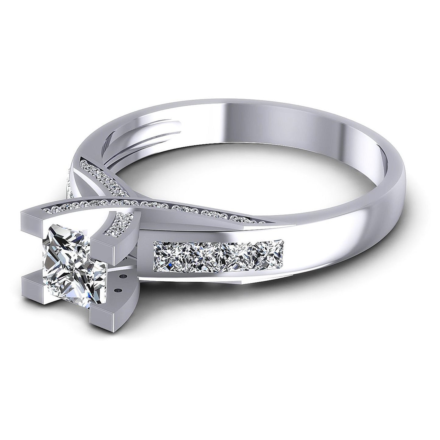 1.00CT Princess And Round Cut Diamonds Engagement Rings