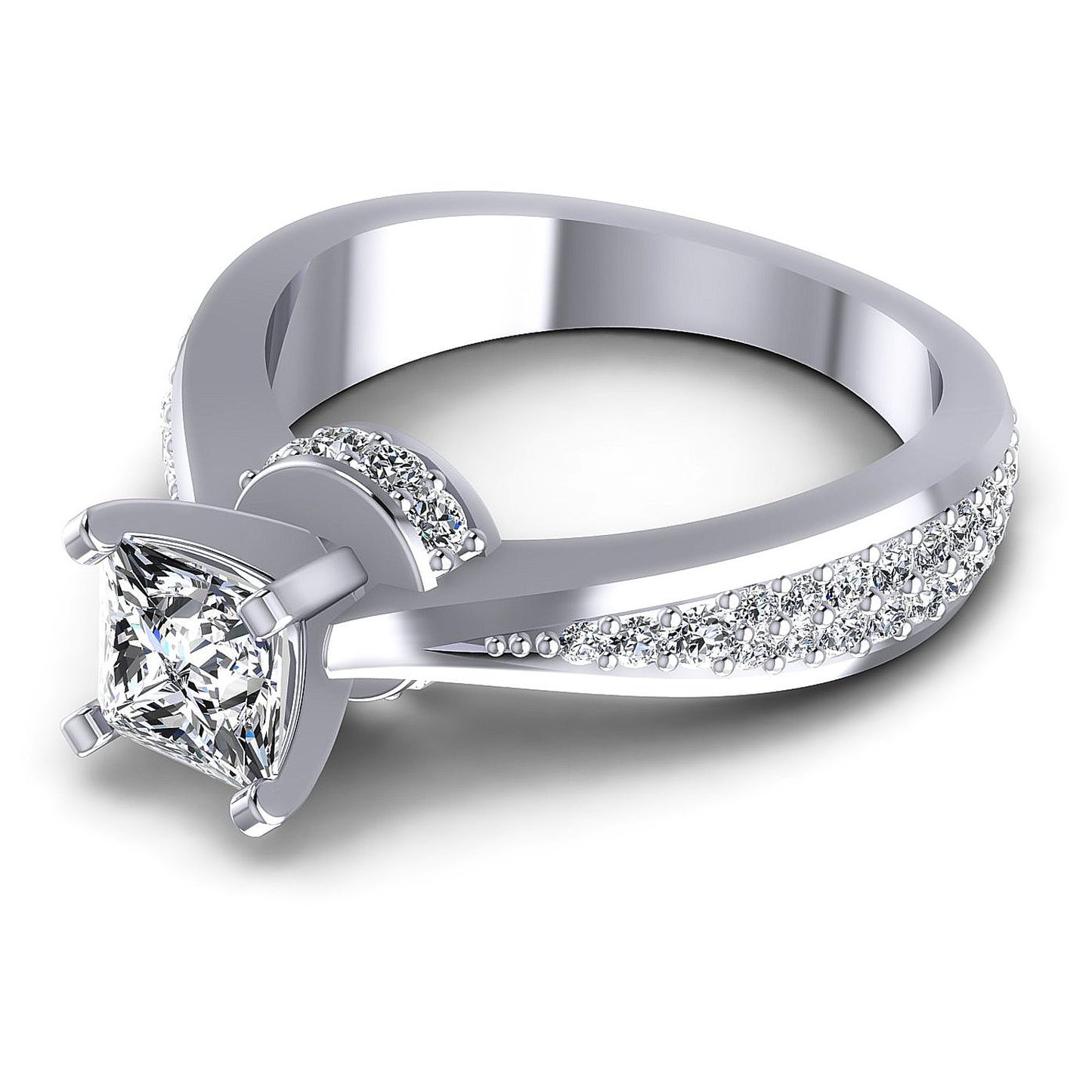 0.95CT Princess And Round Cut Diamonds Engagement Rings