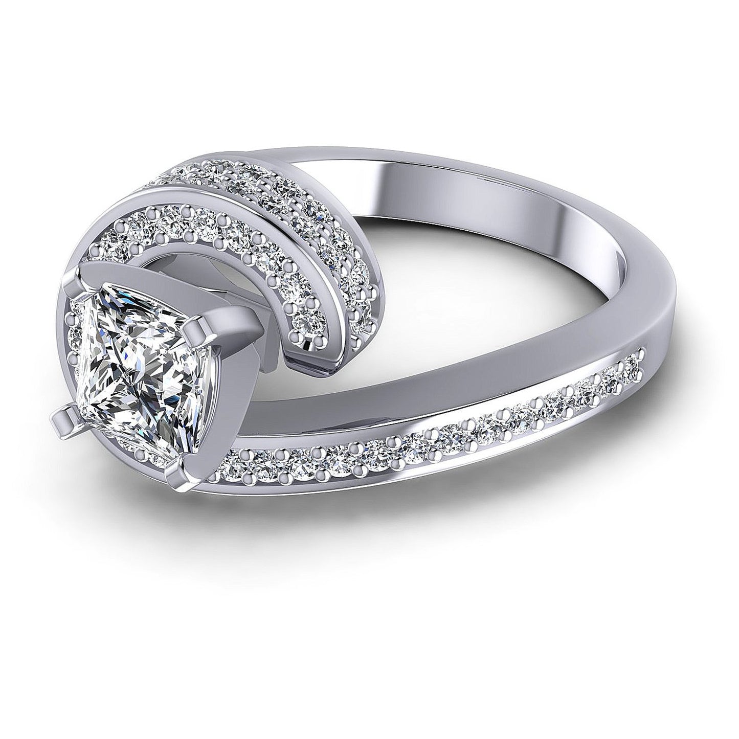0.95CT Princess And Round Cut Diamonds Engagement Rings
