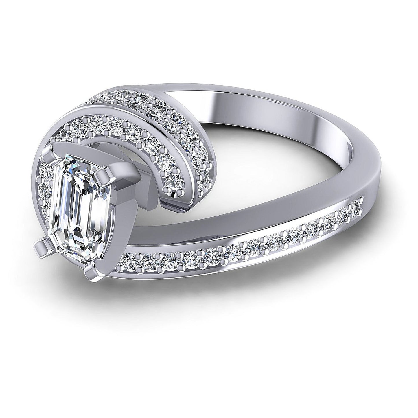 0.95CT Emerald And Round Cut Diamonds Engagement Rings
