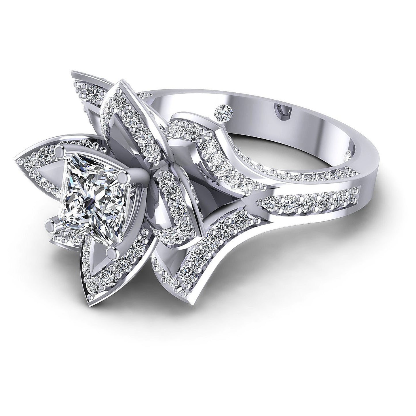 0.65CT Princess And Round Cut Diamonds Engagement Rings