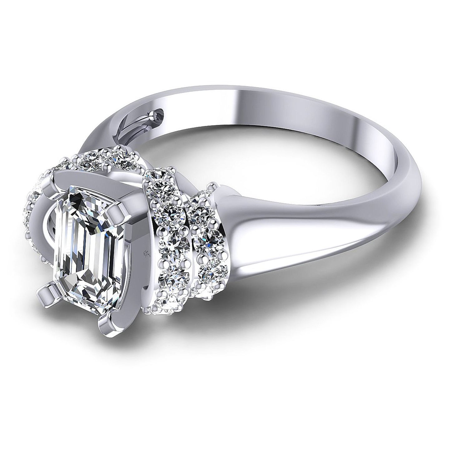 0.95CT Emerald And Round Cut Diamonds Engagement Rings