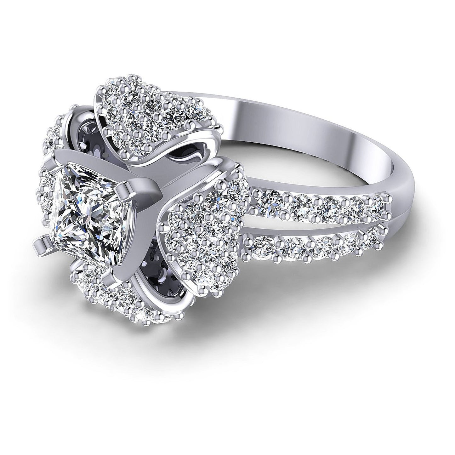 1.40CT Princess And Round Cut Diamonds Engagement Rings