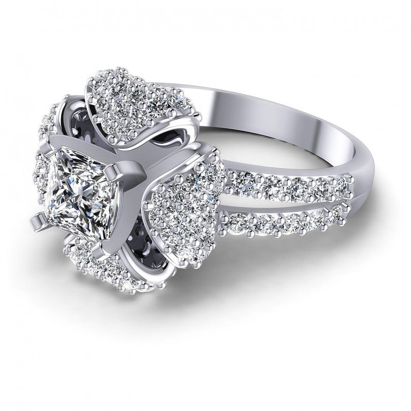 Princess and Round Diamonds 1.40CT Engagement Ring in 14KT Rose Gold