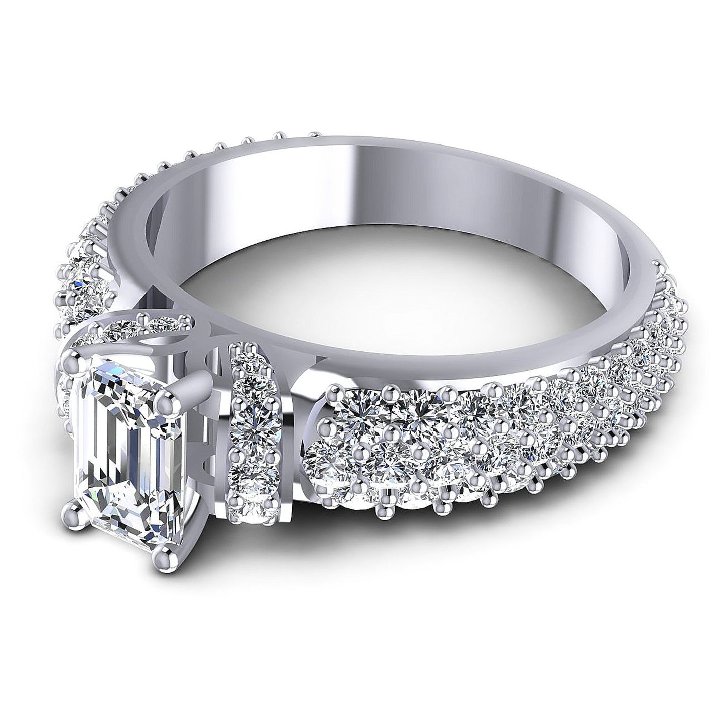 1.35CT Emerald And Round Cut Diamonds Engagement Rings