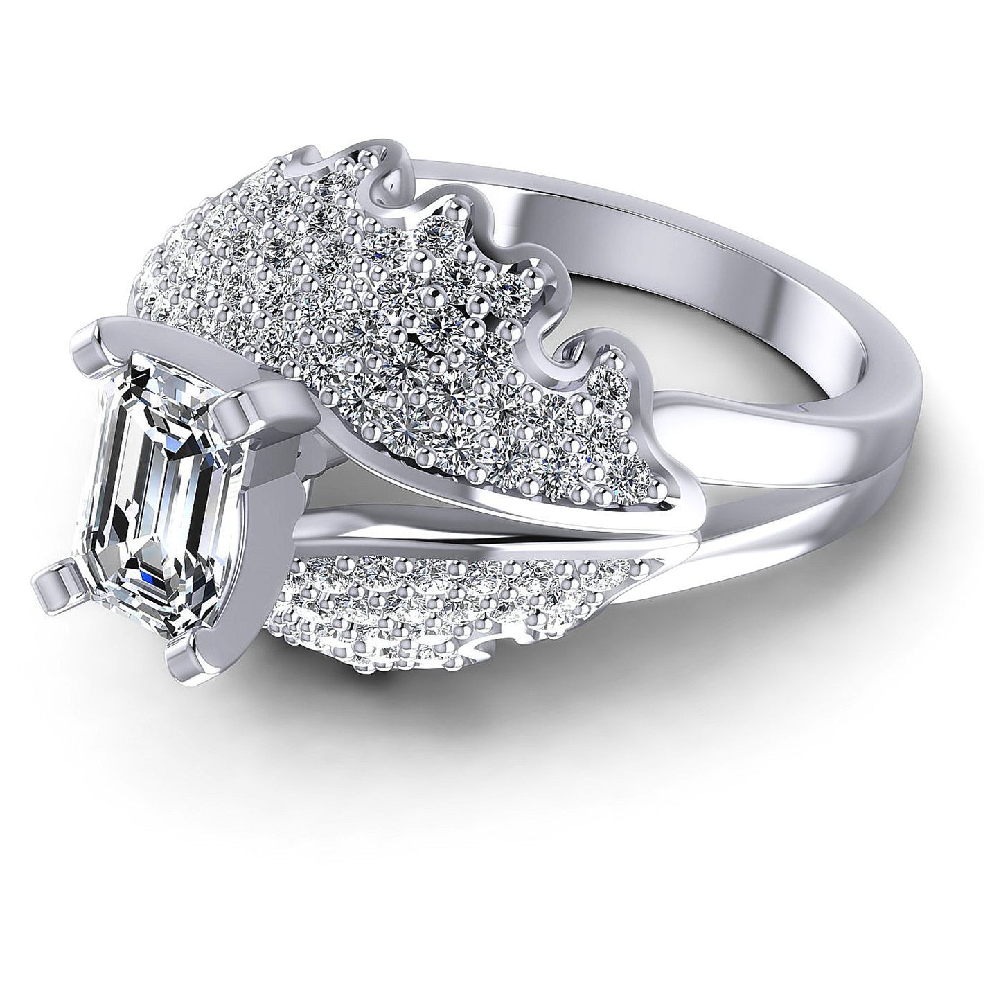 1.00CT Emerald And Round Cut Diamonds Engagement Rings
