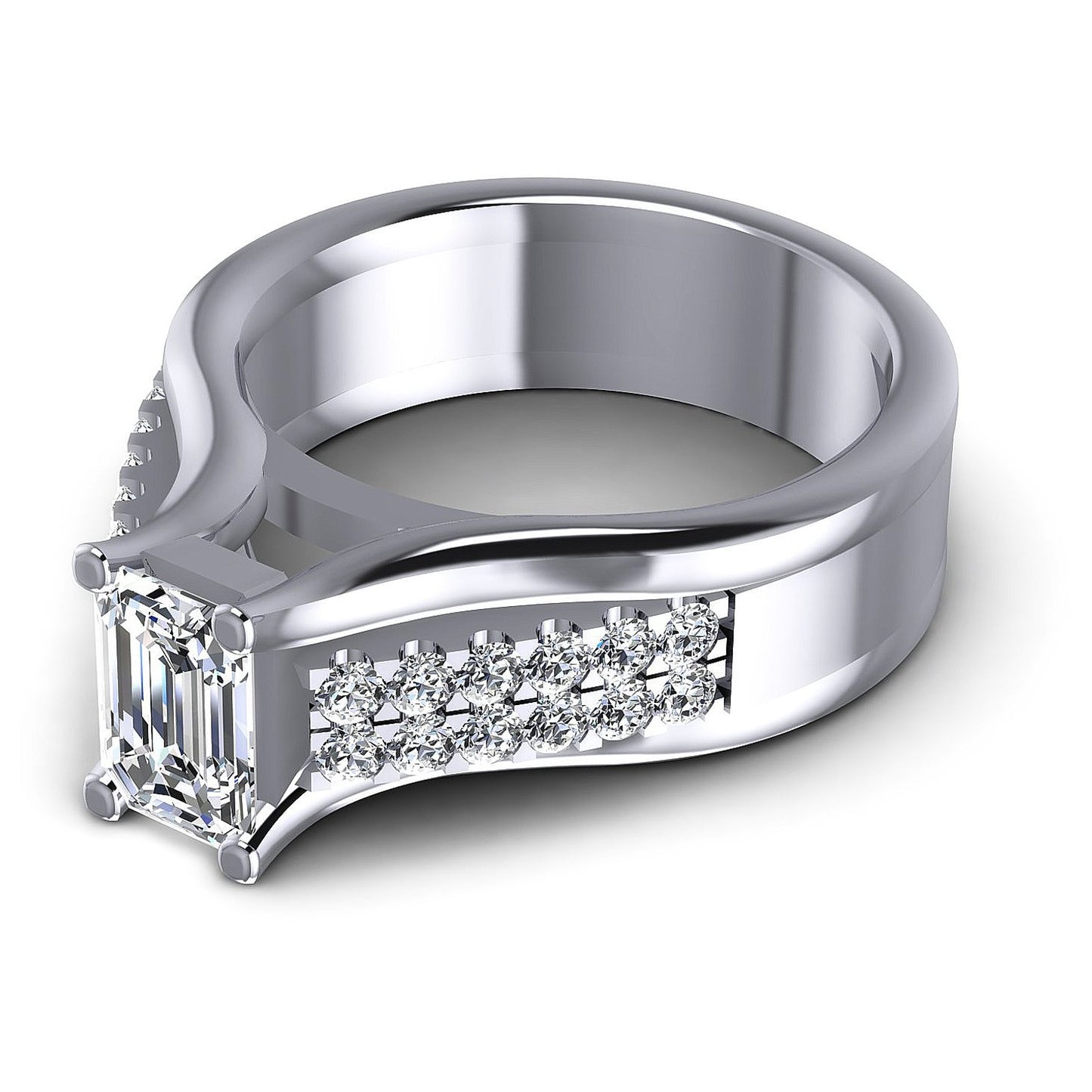0.75CT Emerald And Round Cut Diamonds Engagement Rings