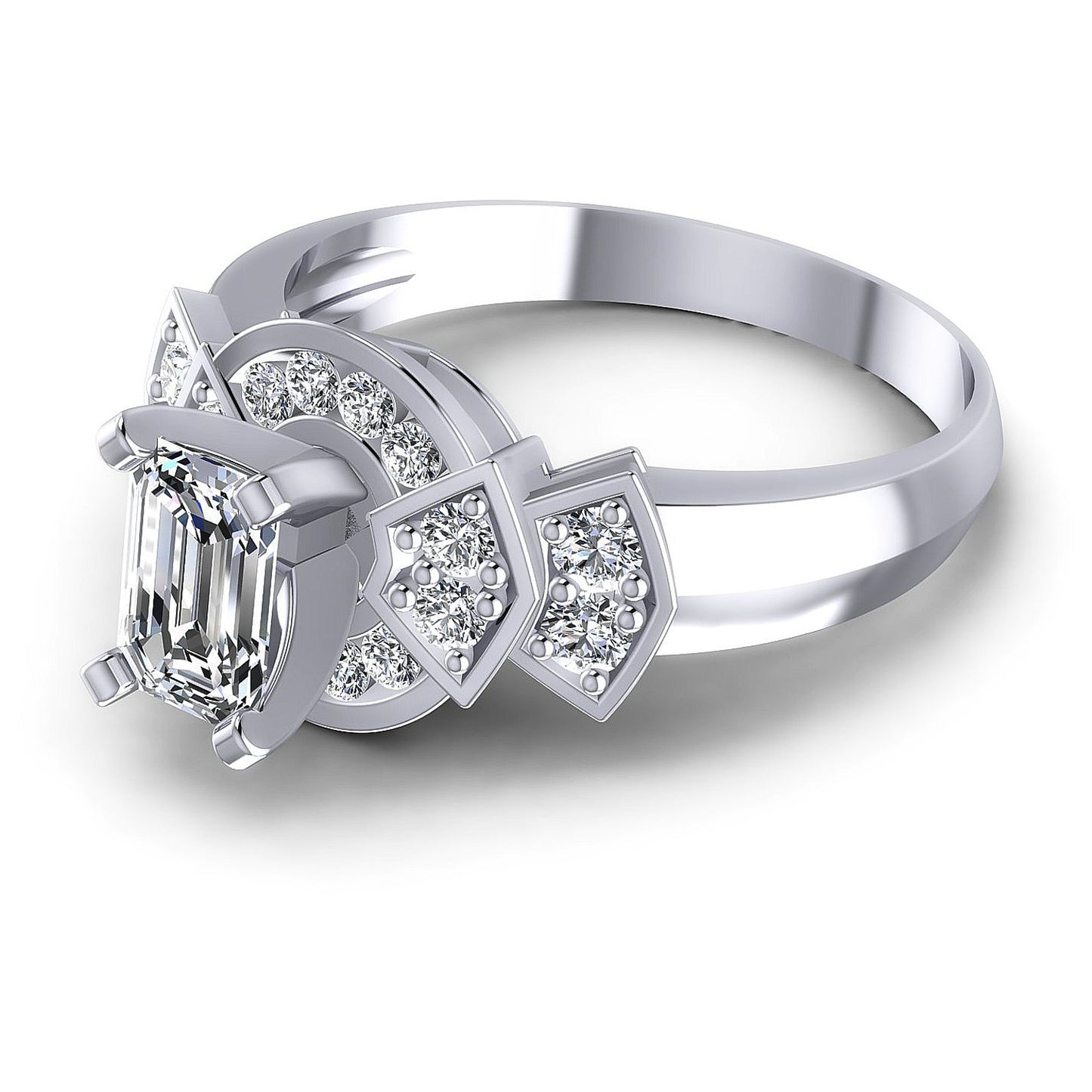 0.75CT Emerald And Round Cut Diamonds Engagement Rings