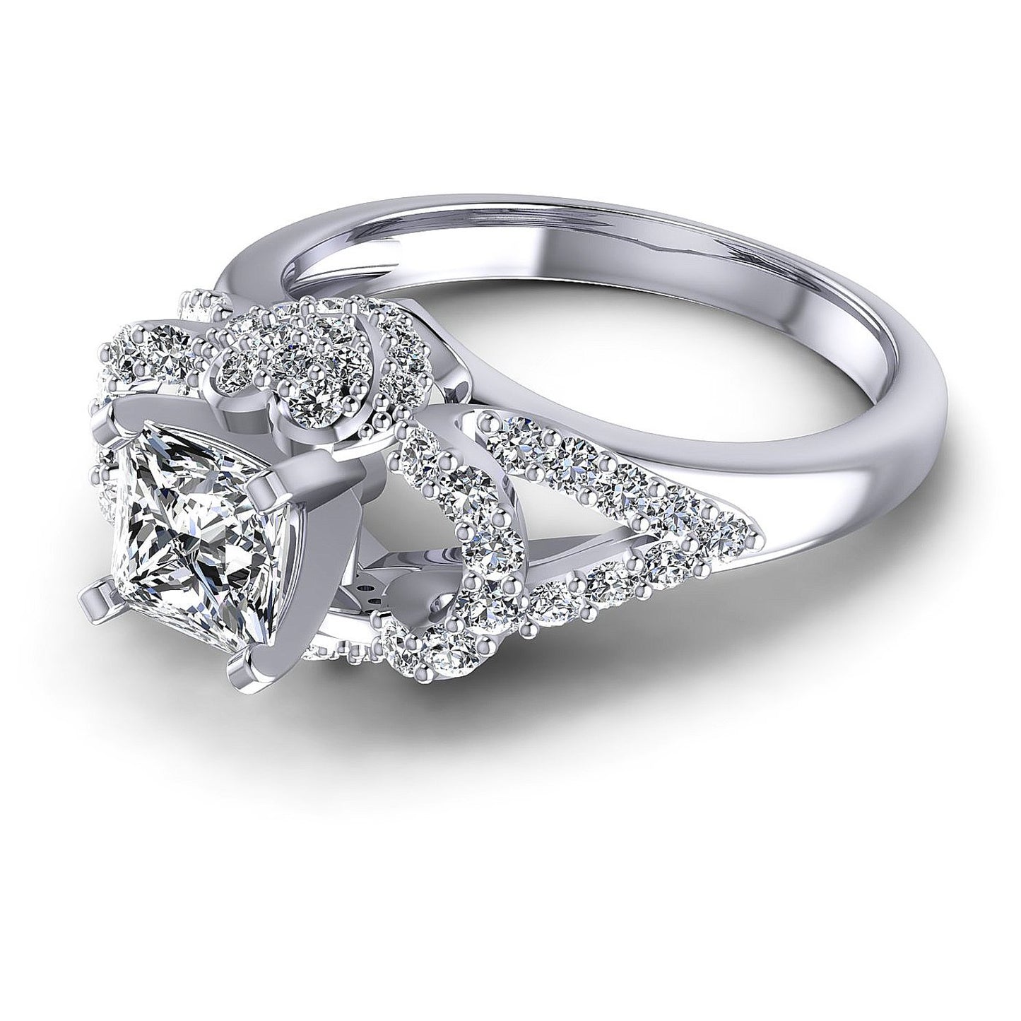 1.00CT Princess And Round Cut Diamonds Engagement Rings
