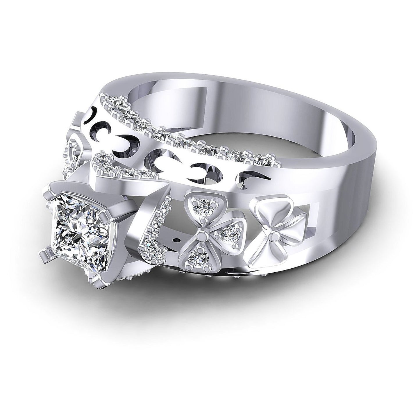 1.10CT Princess And Round Cut Diamonds Engagement Rings