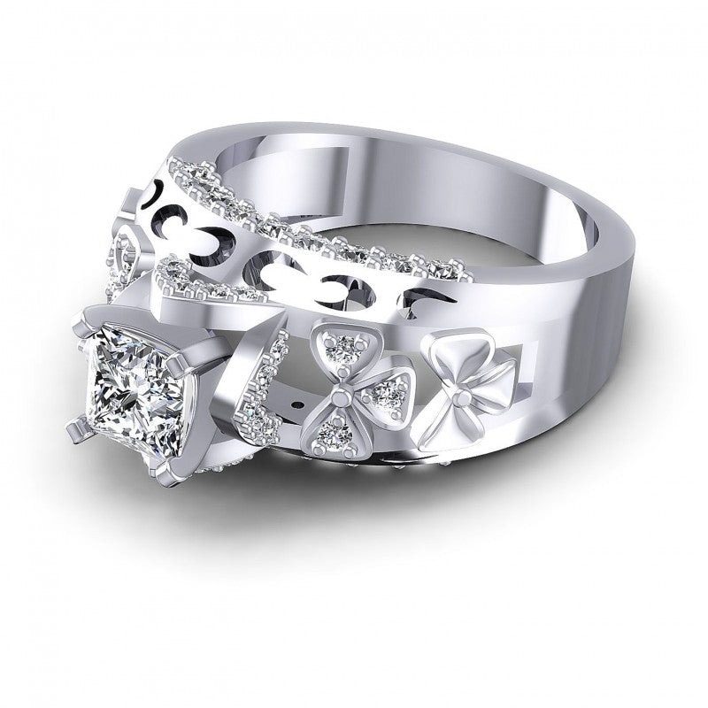 Princess and Round Diamonds 1.10CT Engagement Ring in 14KT Rose Gold
