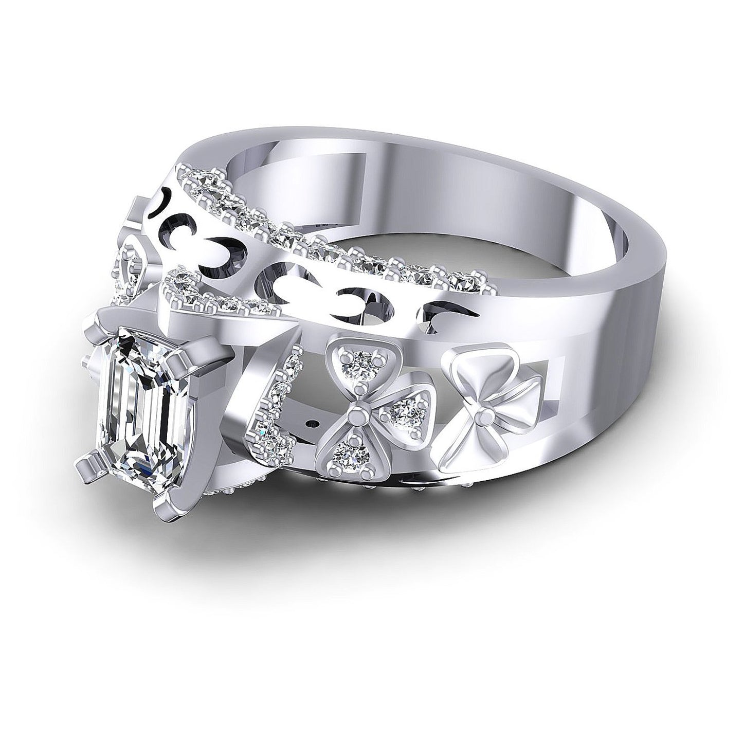 1.10CT Emerald And Round Cut Diamonds Engagement Rings