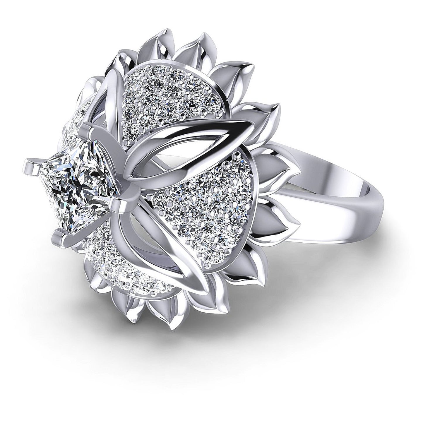 1.15CT Princess And Round Cut Diamonds Engagement Rings