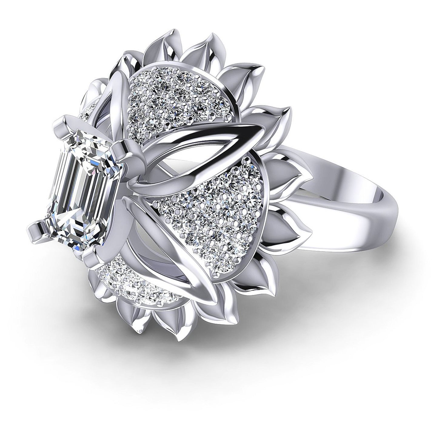 1.15CT Emerald And Round Cut Diamonds Engagement Rings