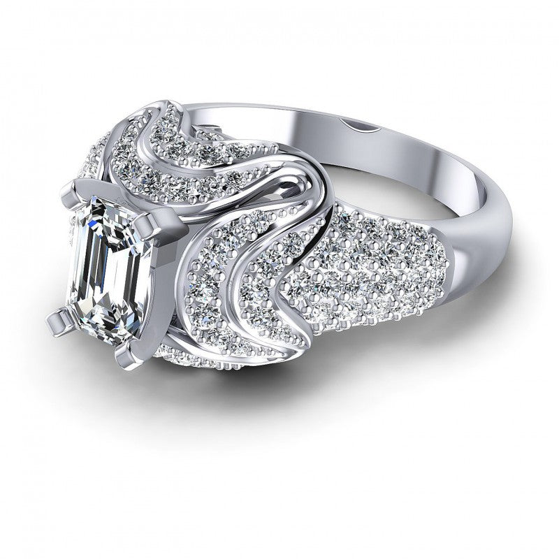 Round and Emerald Diamonds 1.30CT Engagement Ring in 14KT Rose Gold