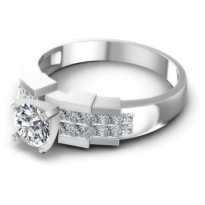 Princess and Round Diamonds 0.85CT Engagement Ring in 14KT Rose Gold