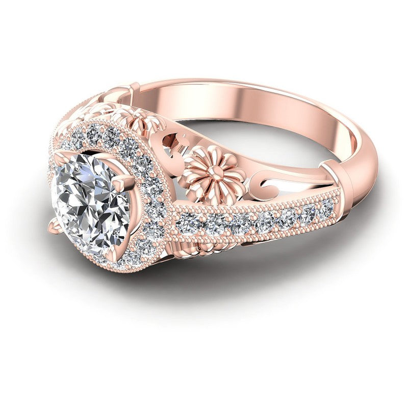 Round Diamonds 0.85CT Antique Ring in 18KT Rose Gold