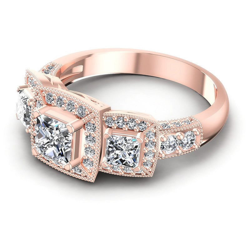 Princess and Round Diamonds 1.55CT Antique Ring in 18KT Rose Gold