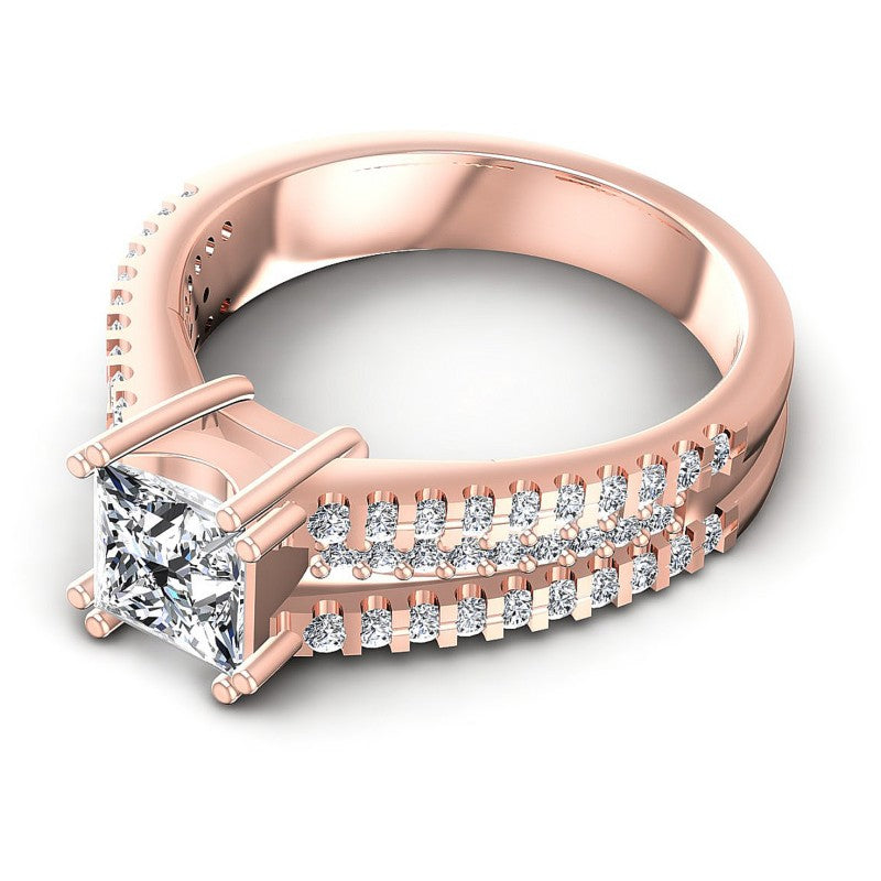 Princess and Round Diamonds 0.85CT Engagement Ring in 18KT Rose Gold