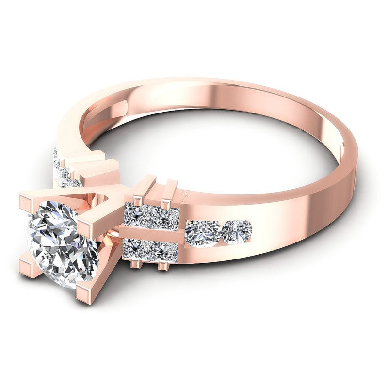 Princess and Round Diamonds 0.75CT Engagement Ring in 18KT Rose Gold