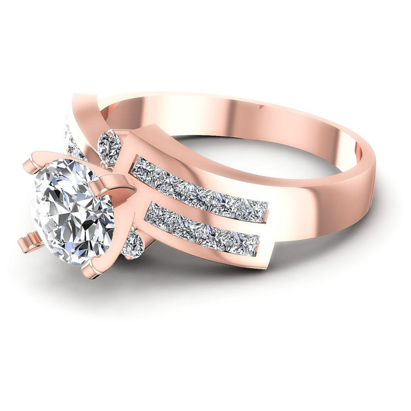 Princess and Round Diamonds 1.15CT Engagement Ring in 18KT Rose Gold