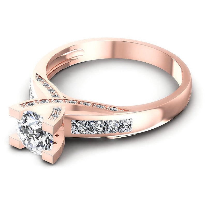 Princess and Round Diamonds 1.00CT Engagement Ring in 18KT Rose Gold