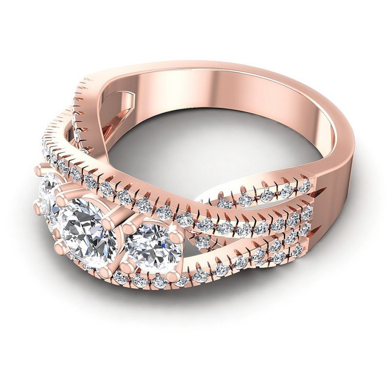 Round Diamonds 1.35CT Three Stone Ring in 18KT Rose Gold